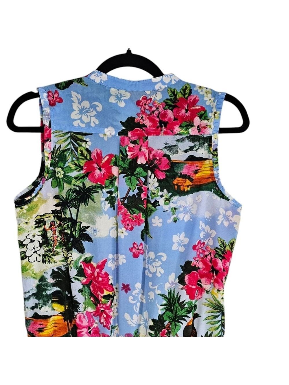 Juicy Couture Paradise Blue Sleeveless Hawaiian Floral Mini Dress Sz 4 - Picture 10 of 14